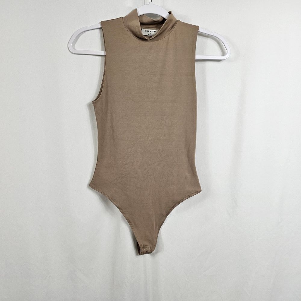 Aritzia Babaton Contour Mockneck Bodysuite in Taupe - Size S